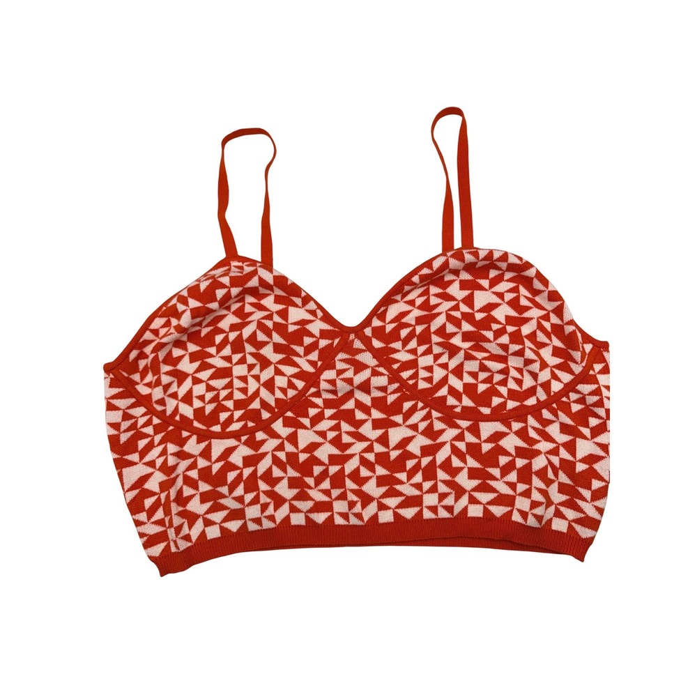 Future Collective Kahlana Barfield Brown Orange Geometric Knit Crop‎ Top 1X